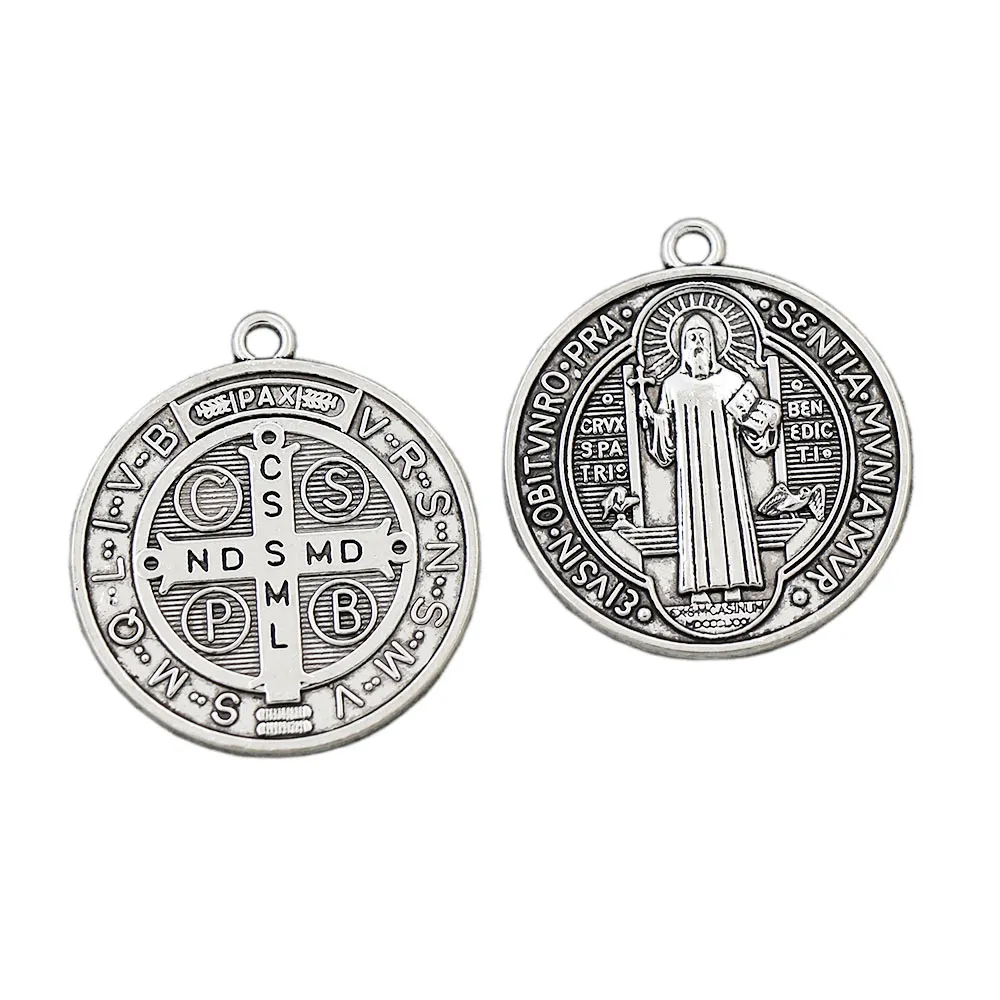 Katolicism St Benedict of Nurnia Patron mot Evil Cross Medal Charm Pärlor 35x31mm Antik Silver Hänge L1646 40st / Lot