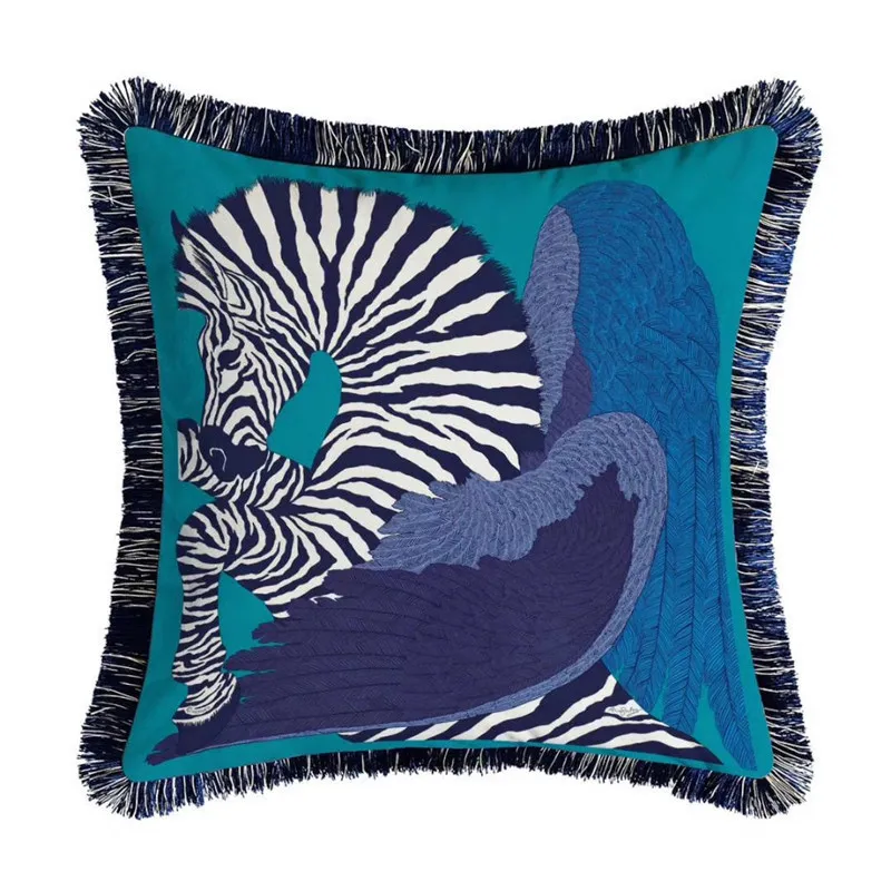 2021 Cushion Cover For Home Hotel Villa Sofa Pillowcase European Style Model Double-sided Print Velour Birds Animals Pattern Pillowcase
