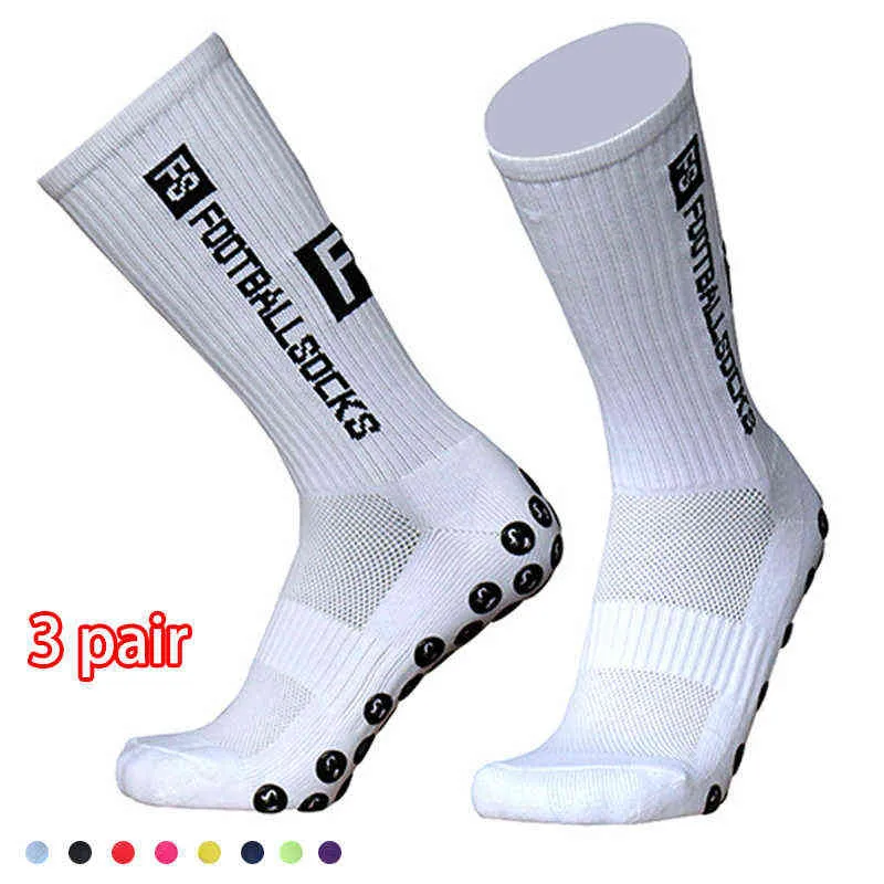 3 paires Style FS Football Chaussettes Rondes Silicone Ventouse Grip Anti Slip Football Chaussettes Sport Hommes Femmes Baseball Rugby Chaussettes 220105