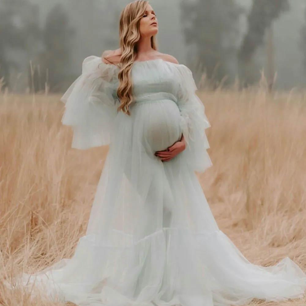 Mint Green Tulle Lace A-Line Maternity Dress with Backless Sweep Train from  Dhgate Evening Dresses - price 67.84