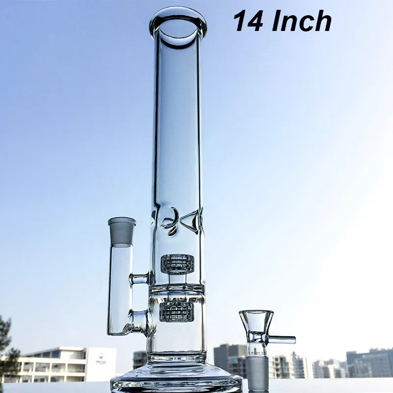 Wissen Hookahs Rechte Type 14 Inch Glas Bongs Stereo Matrix Perc Smoking Bong 18mm Vrouwelijke Joint Ice Pinch Water Pijpen met WP296