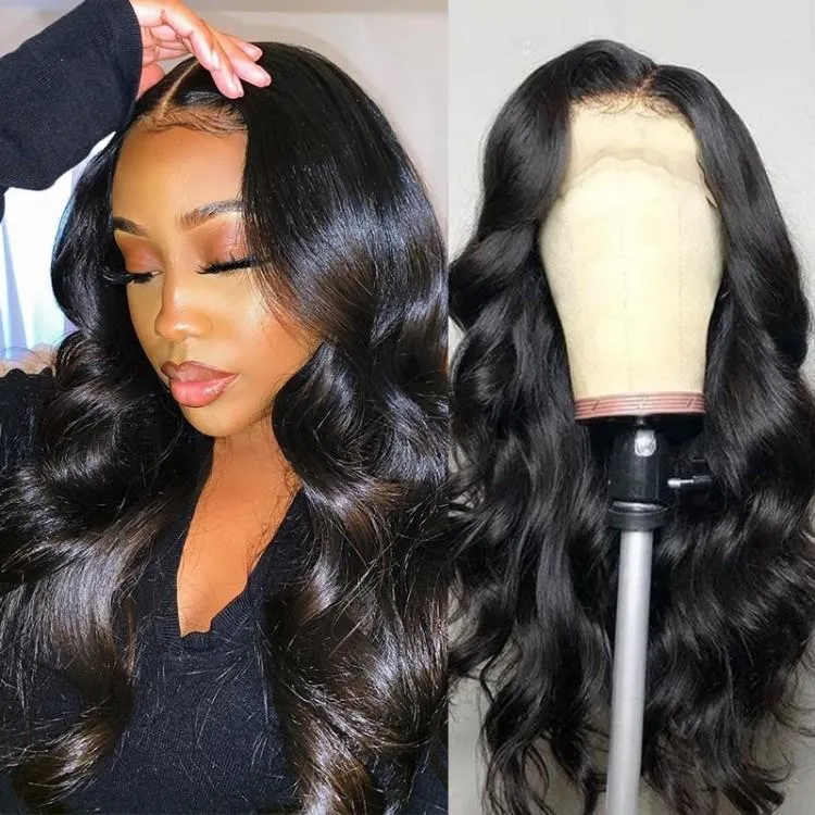 Perruque Lace Front Wig Body Wave naturelle, cheveux naturels, 13x4, 26 pouces, pour femmes, pré-choix, sans couture, naturel