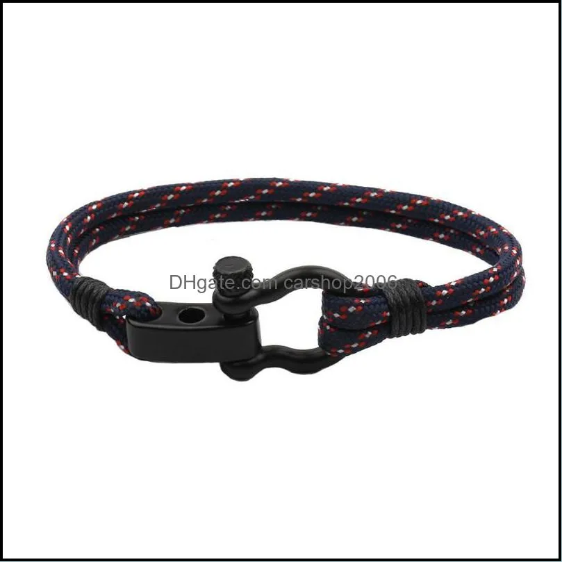 Link, Chain Outdoor Paracord Men Black Stainless Steel Shackle Rope Climbing Jewelry Heren Armband
