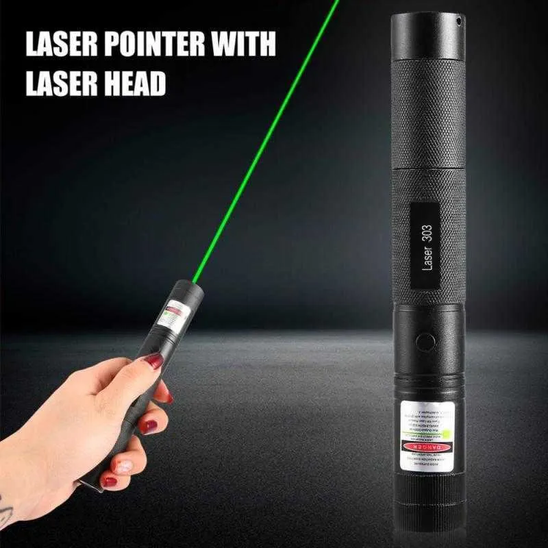 Potężny Laser Pen Green Laser Wskaźnik Light Hard Anodizing Czarny Pointer Pen 303 Regulowany Focus 532nm do wspinaczki myśliwskiej