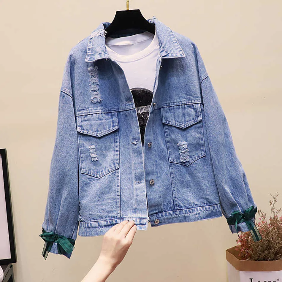 Denim Jackets For Women Embroidery Flowers Turn Down Collar Jean Ripped Holes Coat Casual Loose Outwear 2024 From Youngstore01 22.16 DHgate.Com