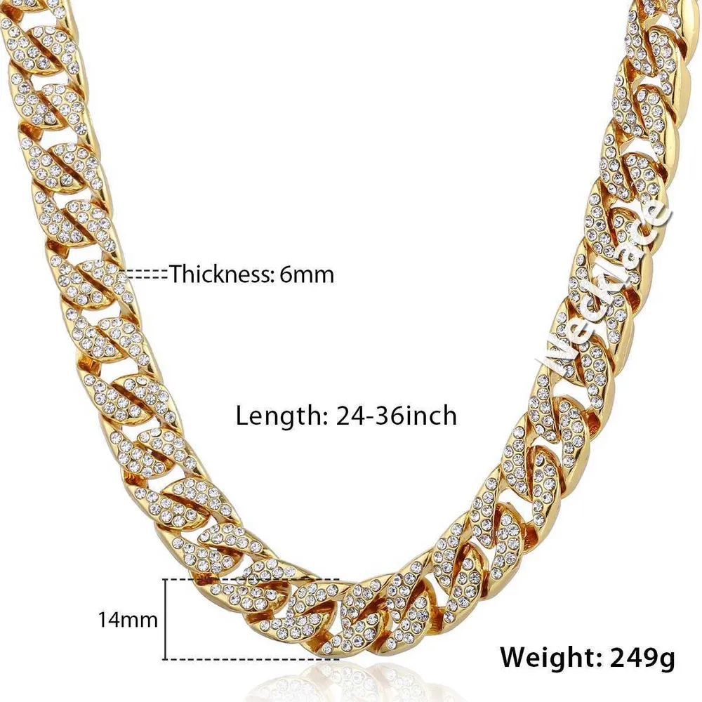 Men's Ice Chain Necklace, Pebble Diamond, Yellow, White, Gold, Cuban Tie, 14mm, Men's Jewelry, Gnm123 Q0809