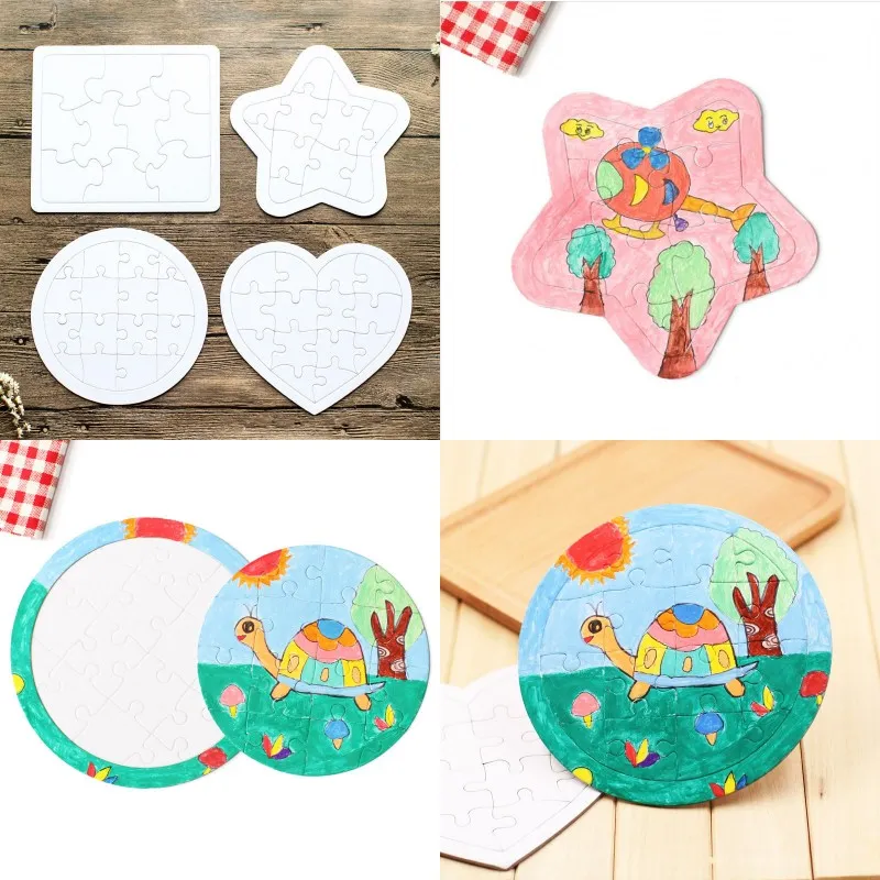 DIY White Jigsaw Puzzle Sublimation Blank Children Graffiti Jigsaws Kid Colouring Painting Gift Toy Love Heart Circular Paper 0 9xj G2