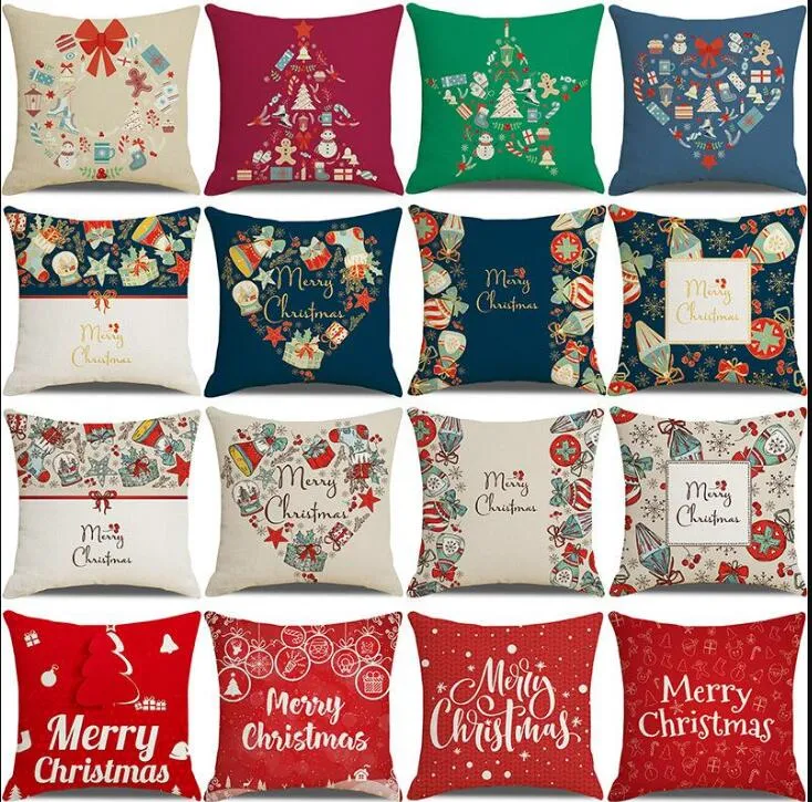quality 20 colors decorative pillow covers for christmas Halloween linen pillows 45*45CM custom Santa printed leaning pillowcase Cushion Textiles without inner
