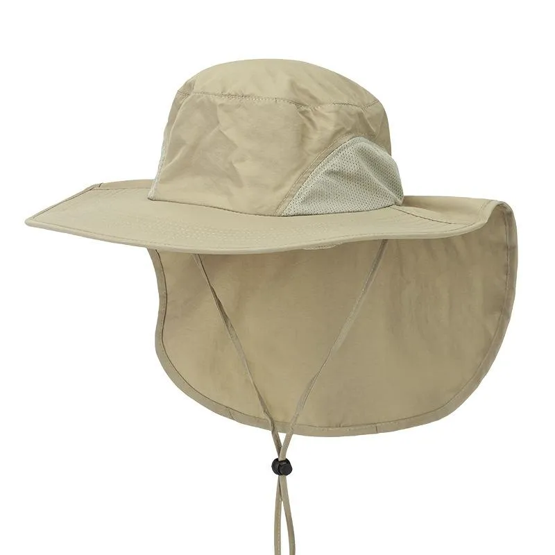 Outdoor Hats Men Large Wide Brim Fishing Hat With Windproof Rope Quick Dry  Summer Sun Neck Flap Hiking UV Protection Cap