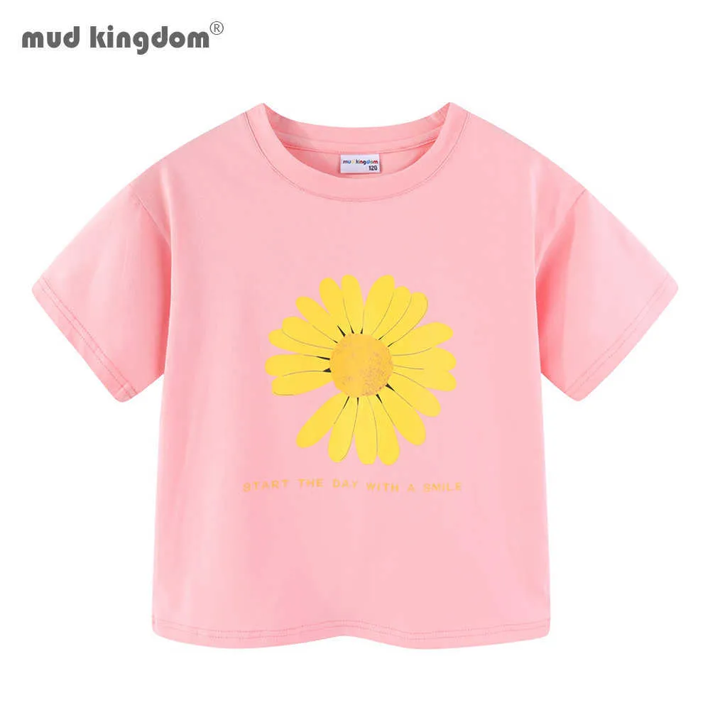 MudkingDom Girls Kleding Daisy Flower Striped Drop Shoulder T-shirts voor 210615