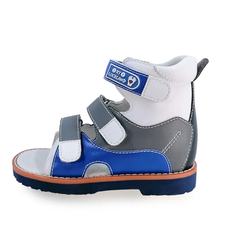 Children Boys Action Leather Sandals Orthopedic Shoes For Kids Girls Arch Support Hook Loop Strap Flatfeet X / O Leg Footwear 210306