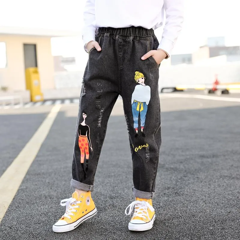 Jeans Estampado De Dibujos Animados Para Ni as Adolescentes Ni os