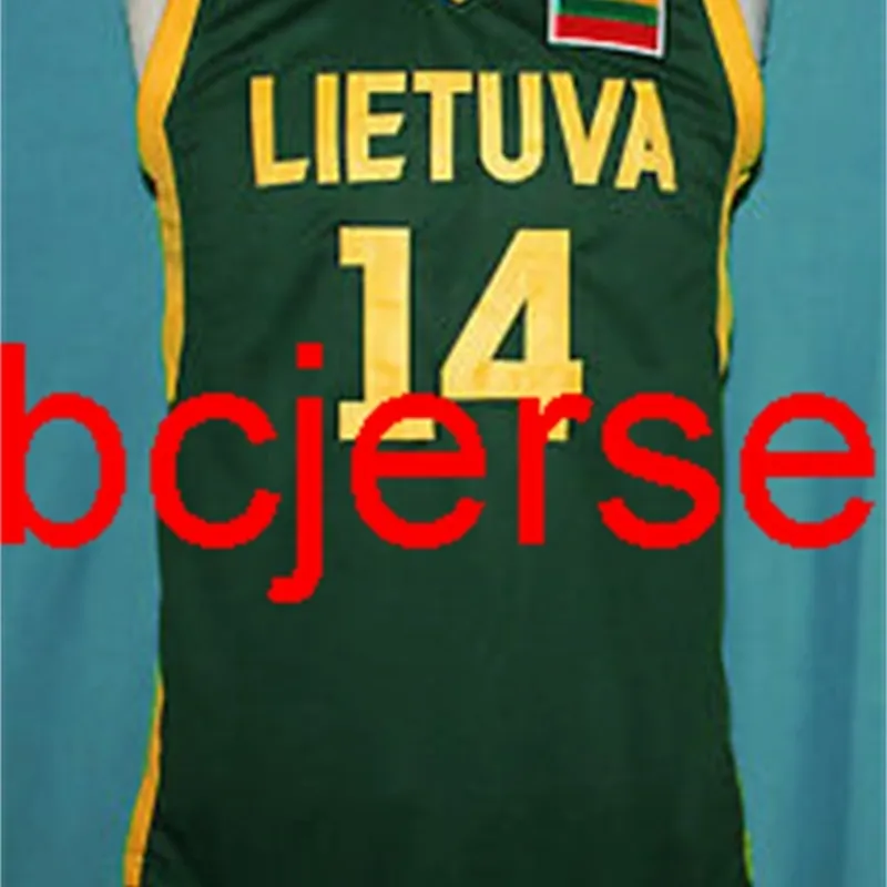 #14 JONAS VALANCIUNAS Lietuva Litouwen groen Basketbal Jersey Gestikt Custom Elk nummer Naam Ncaa XS-6XL