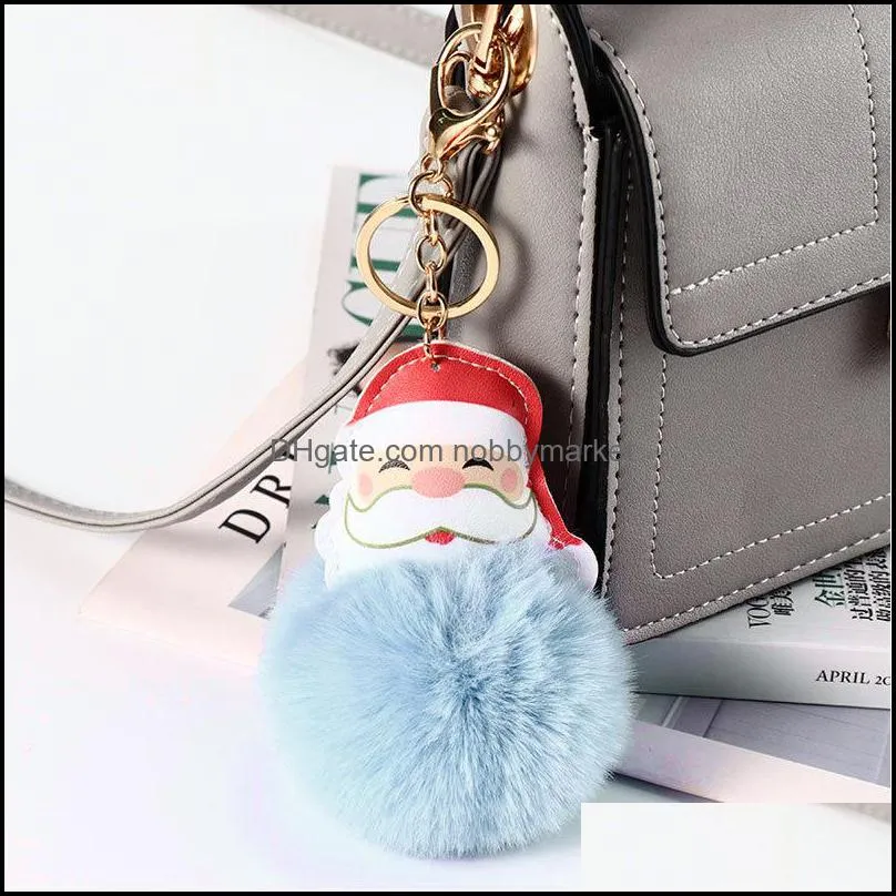 Creative Christmas Fur Ball Keychains Leather Santa Claus Plush Bag Pendant Keychain Women Gift Cute Trinket Fashion Jewelry