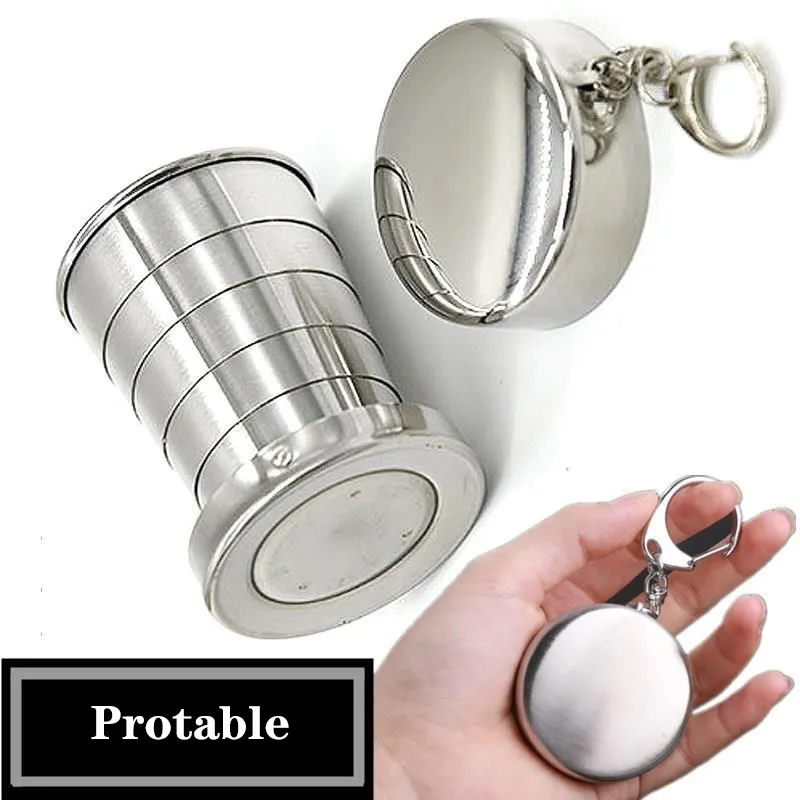 75ml/150ml/250ml Stainless Steel Folding Cup Stainless Steel Drinkware  Portable Outdoor Travel Camping Telescopic Cups With Keychain Water Coffee  Handcup From Royalmart, $2.04