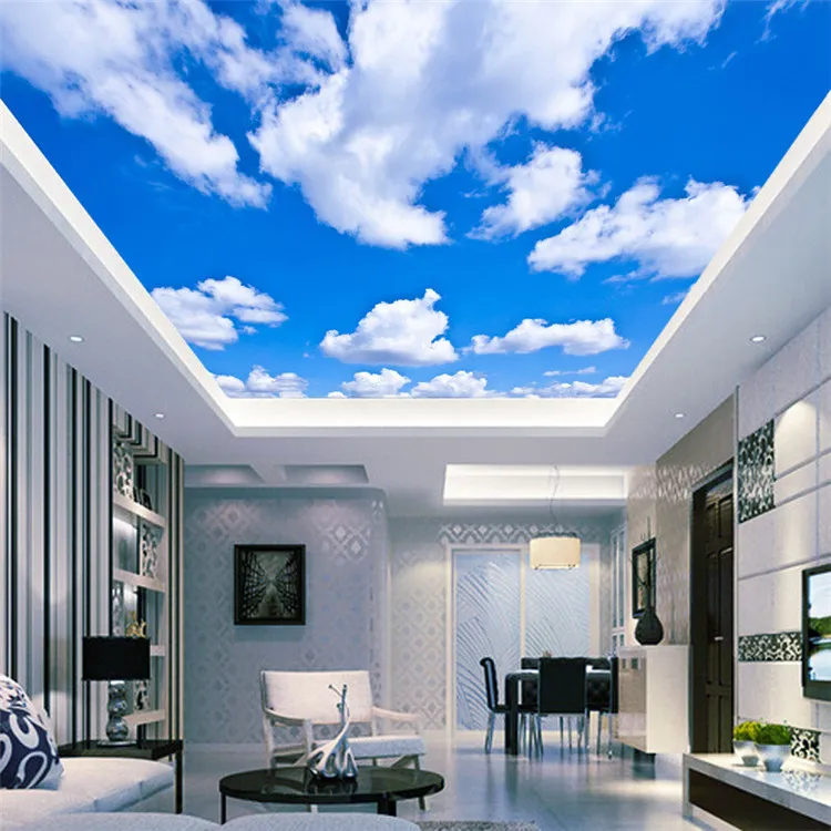 Blue Sky White Cloud Wallpaper Mural Living Room Bedroom Roof Ceiling 3d Wallpaper Ceiling Large Starry Sky
