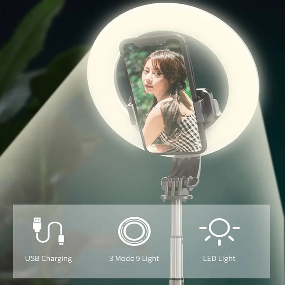 Belysning 5 tum Led Ring Light Photography med vikbar stativ Monopod Wireless Bluetooth Selfie Stick för TIKTOK YouTube Video Lampor