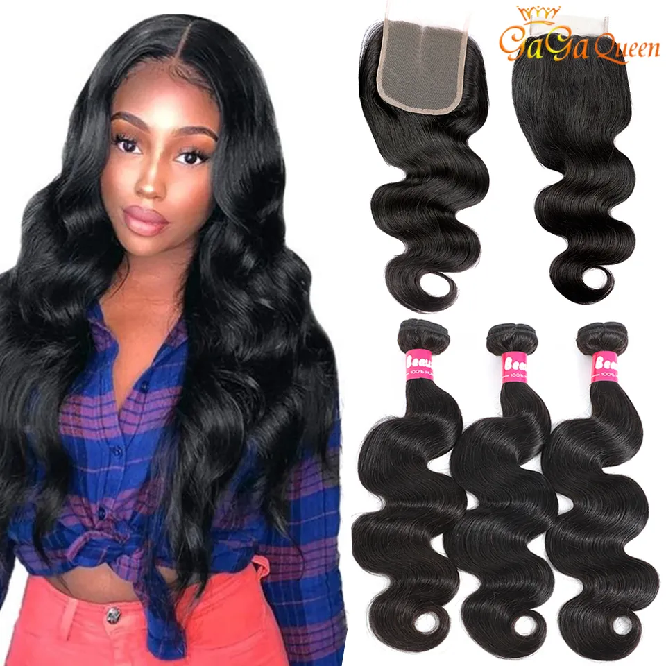 Body Wave hair bundles With Closure Unprocessed Brazilian Human Hair With 4x4 Lace Closure Wet And Wavy Brazilian Virgin Human Hair