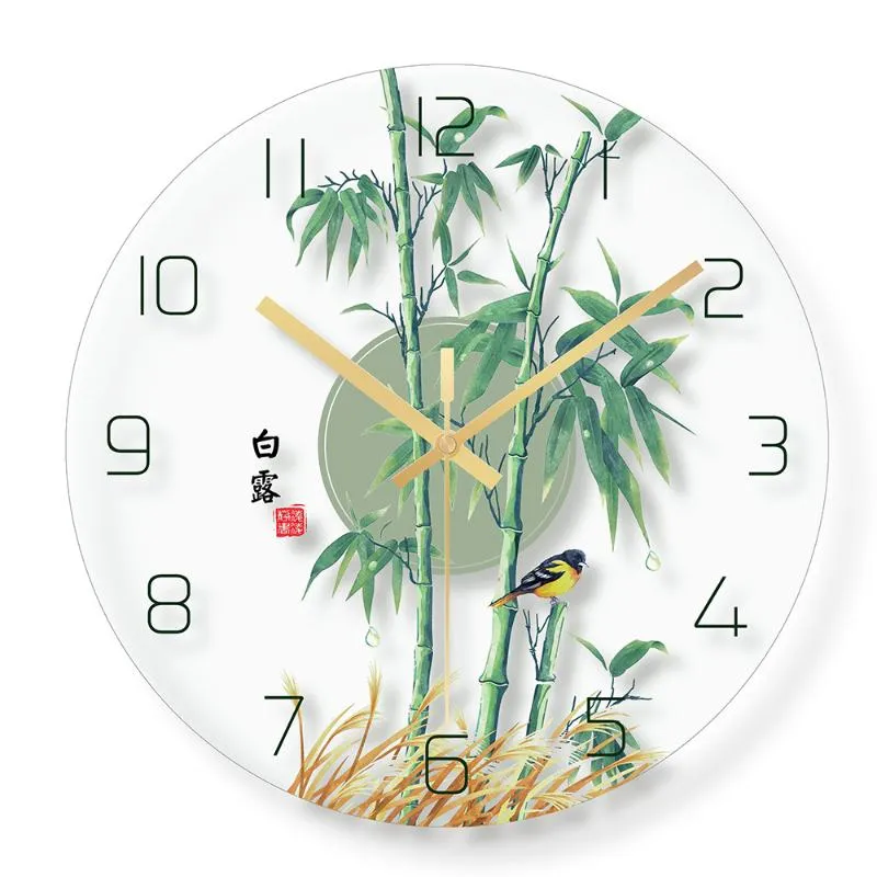Relógio de relógios de parede é padrão de planta moderno design pastoral silencioso superfície decorativa grande da decoração de vidro temperado