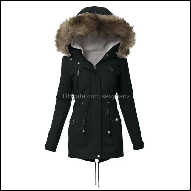 Women`s Jackets Women Plus Size Warm Coat Detachable Hat Fleece Long Winter Jacket Outwear Faux-fur Lined Trench Hooded Thick Overcoat