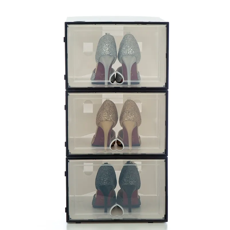 3 قطعة AJ صندوق الأحذية سعة كبيرة شفاف صناديق الأحذية تخزين سميكة الغبار الأحذية المنظم مربع تكويم مزيج 210315