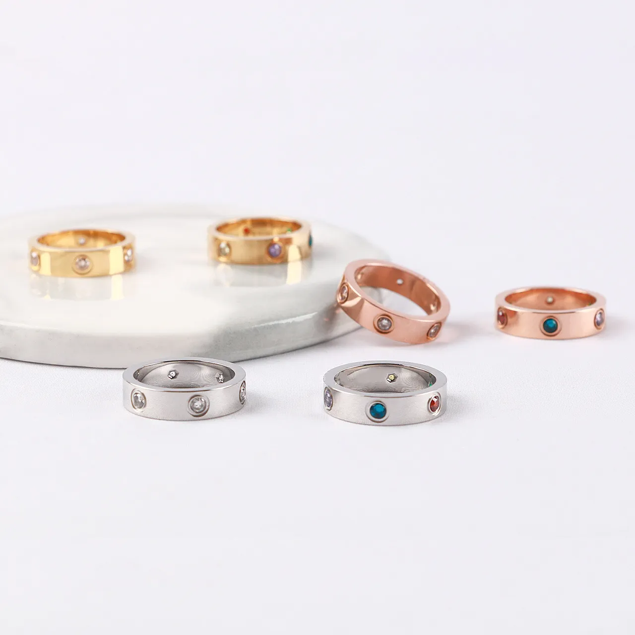 6 Diamanter Högkvalitativt par Diamond Ring Titanium Steel Jewelry Valentine's Day Gift Size 6-11