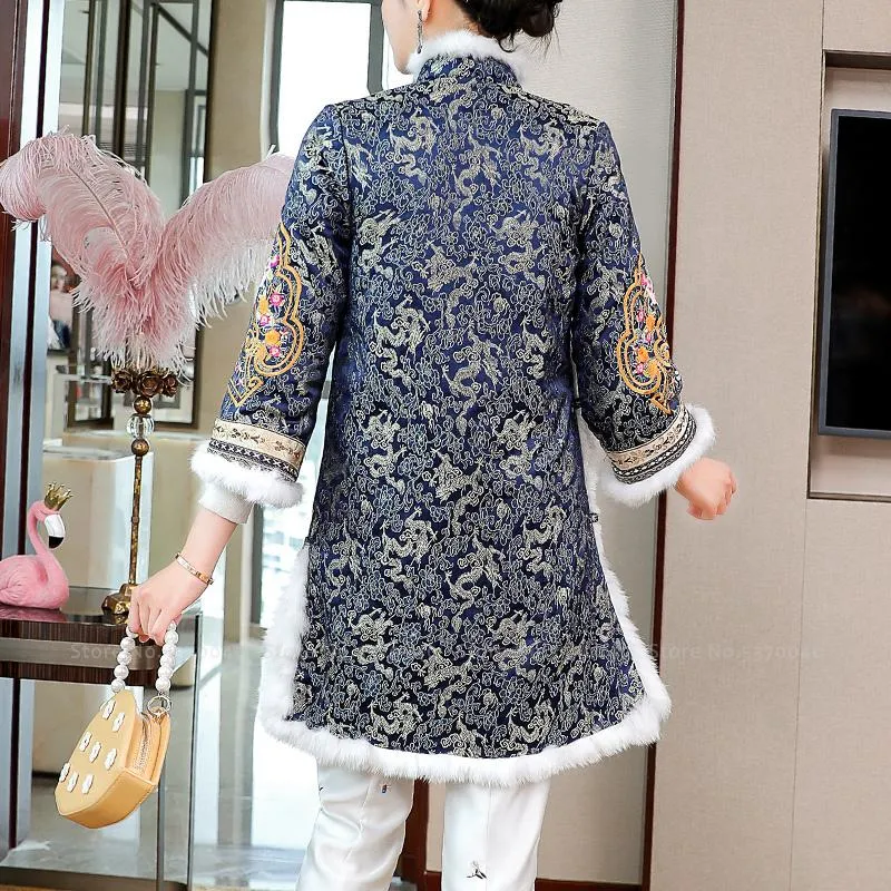 Etniska kläder Dam Retro Qipao Klänningar Traditionell kinesisk stil Cheongsam Mode Elegant Orientalisk Kvinnor Broderi Tang Suit H2176