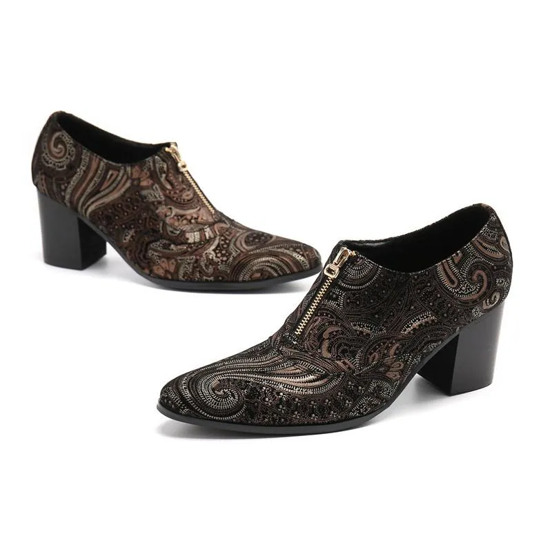 Chaussures habillées en cuir véritable pour hommes, talons hauts de 8cm, chaussures Oxford à fermeture éclair, talon épais, motif serpent, chaussures classiques pour hommes