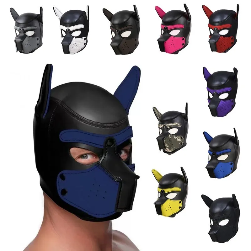 Fetish Gay Puppy Play Rubber Hood Adult Games Dog Slave Full Head BDSM Bondage Mask Erotic Cosplay sexy Toys for Men