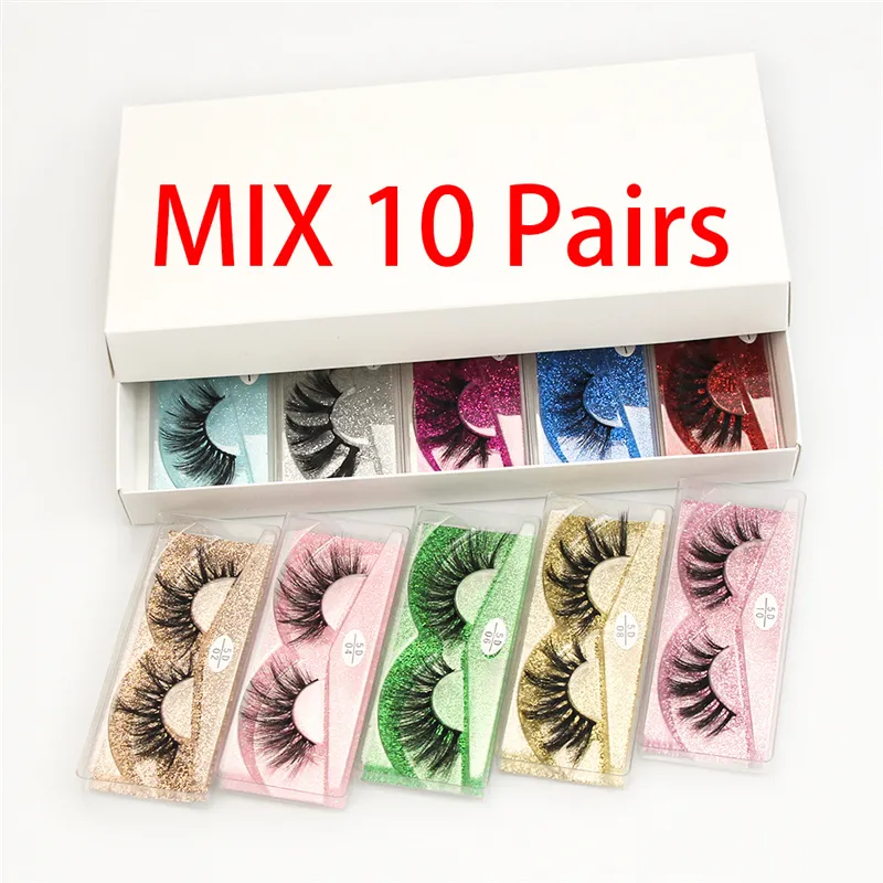 3D Faux Mink Lashes Kręcone Krzyżowanie Naturalne Fałszywe Rzęsy 10 Para / Set Eye Lash z kolorowym rzęsami pudełkowe Narzędzia do makijażu