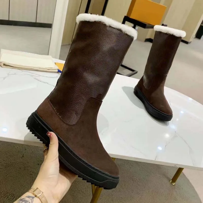 Classics Winter Snow boots Real Fur Slides Leather Waterproof Warm Knee High Boot Fashion booties With Box home011 30