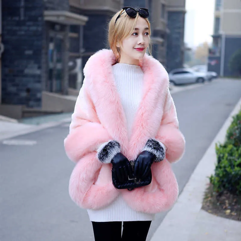 Winter Ladies' Genuine Knitted Mink Fur Shawls Fox Fur Collar Women Fur Pashmina Wraps Bridal Cape Coat Jacket Y0829