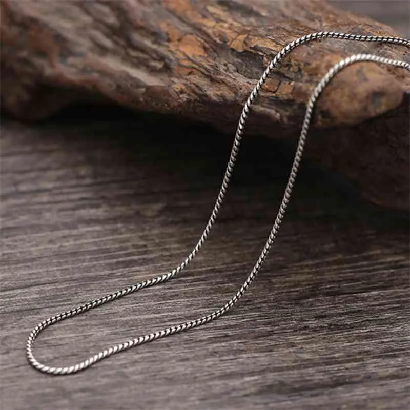 S925 Pure 1.2mm Thick Retro Weave Thai Silver Small Twist Chian Necklace Female Jewelry