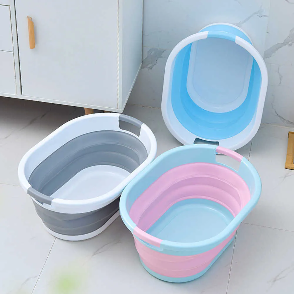 Plast hopfällbar tvättkorg Stor hushållskläder Toy Food Organizer Kök Bärbar Förvaringsbehållare 210609