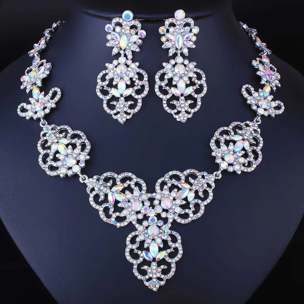 FARLENA bijoux mode évider collier de fleurs serti de strass pour les ensembles de bijoux de fiançailles de mariage de mariée H1022