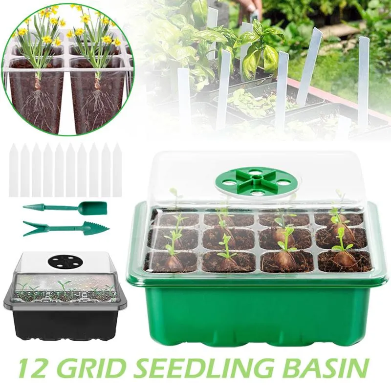 Planters & Pots 12 Cell Plastic Nursery Planting Seeding Tray Kit Cells Seed Grow Box Seedling Starter Germination Garden