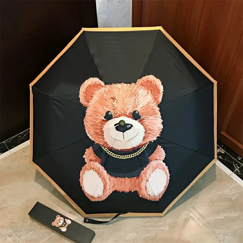 مصمم قابلة للطي مظلة حماية المطر الرجال إمرأة المظلة الفتيات المضادة للأشعة فوق البنفسجية للماء السفر التلقائي شحم مظلات لطيف الدب رئيس