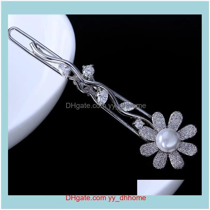 Klipp Barrettes JewelryExquisite Luxury Sunflower High-klass Zircon Pearl Hair Clip Jewelry Fashion Temperament Women High-Quality Hairpin