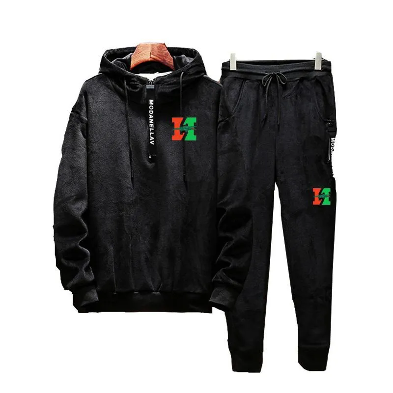 Mäns Tracksuits Män Velour Velvet Casual Full Hoodies Gym Tracksuit Sport Sweats Jacket Coat Suit Byxor Byxor Outfit Skriv ut E611