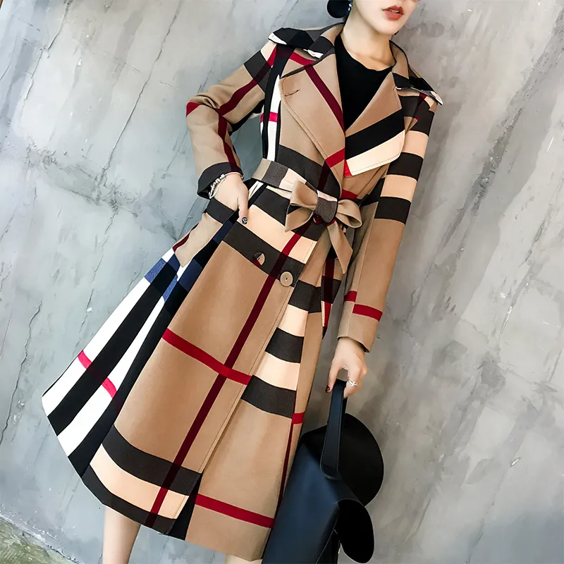 Women Fashion Paid Coat Plus Size Elegant Comfortable Leisure Simple Color Long Autumn Winter Windbreaker