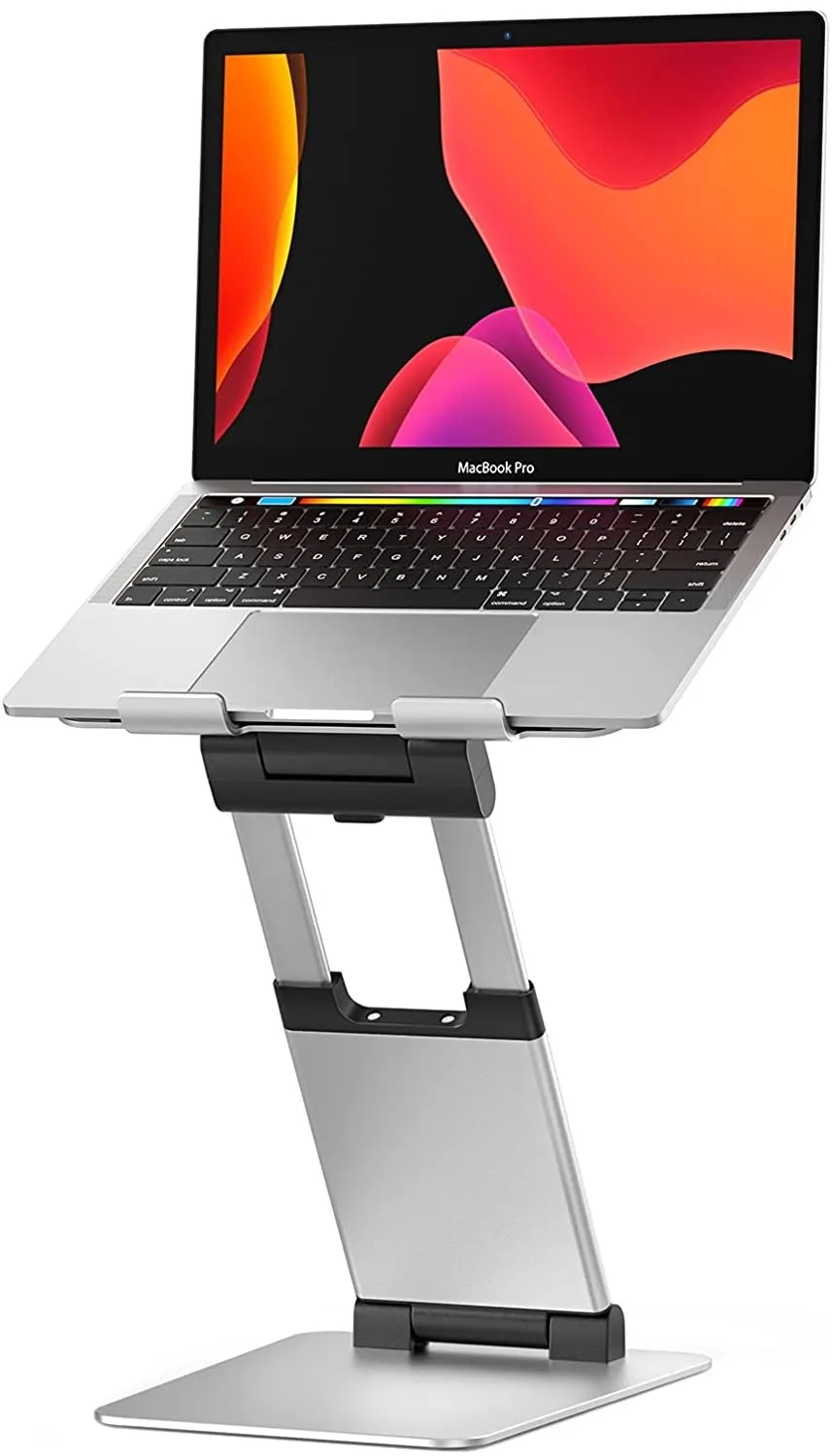 Laptopständer für Schreibtisch, ergonomisches Sitzen zum stehenden Laptop-Riser mit einstellbarer Höhe bis 21 ", belüfteter Aluminium-Notebook-Computerständer