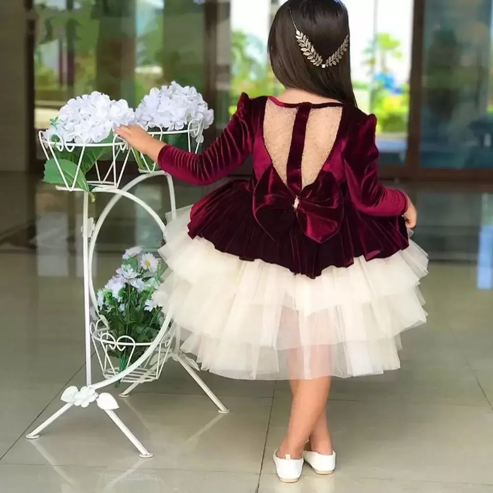 Kids Christmas Costumes Dress Toddler Baby Girls Xmas Long Sleeve Velvet  Dresses | eBay