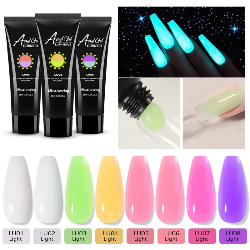 Glow In The Dark Luminous Poly Nails Gel Jelly Builder Poly Polish Soak Off UV Finger Extension Gel Polish Manicure Gel 6st