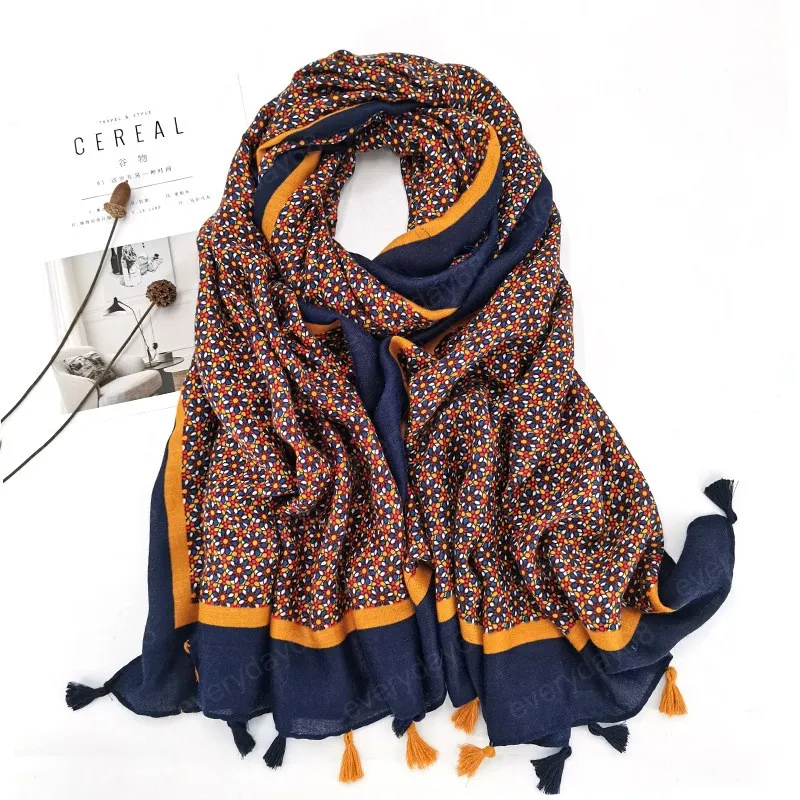 Femmes Printemps Automne Viscose Châle Bohème Ethnique Gland Pashmina Étole Wrap Echarpe Foulards Femme Musulman Hijab 180*90Cm