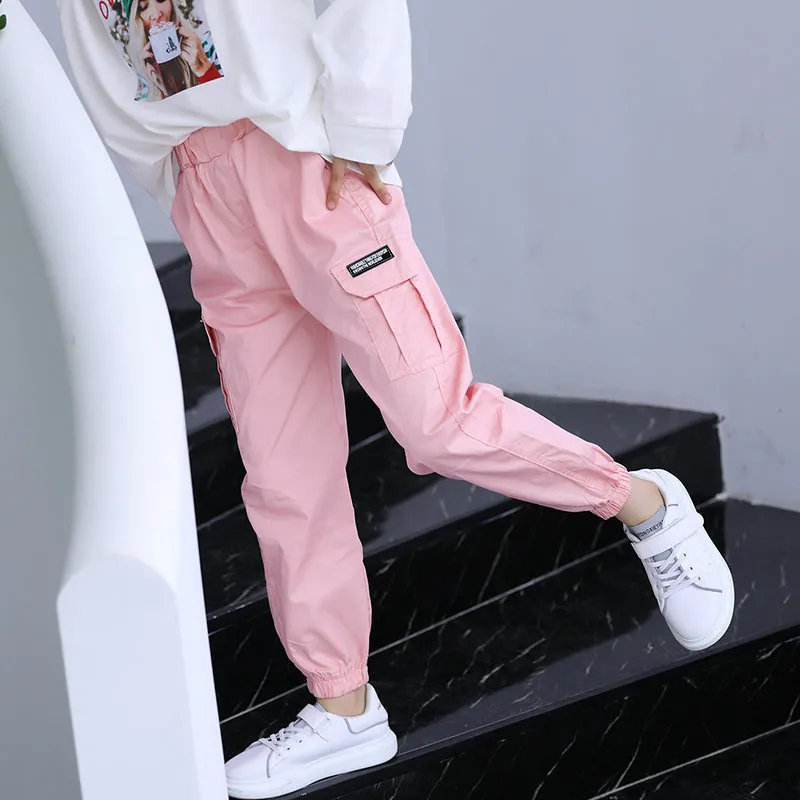 Girls High Waist Pink Boys Cargo Pants Fashionable And Comfortable