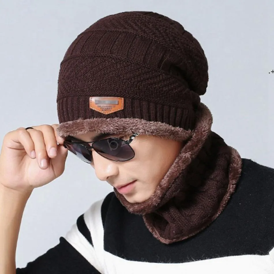 Winter Beanie Scarf 2 in 1 set Parent-child family warm fleece Soft Skull Cap Mask earflaps Hats Unisex Knitted outdoor Hat JJB11043