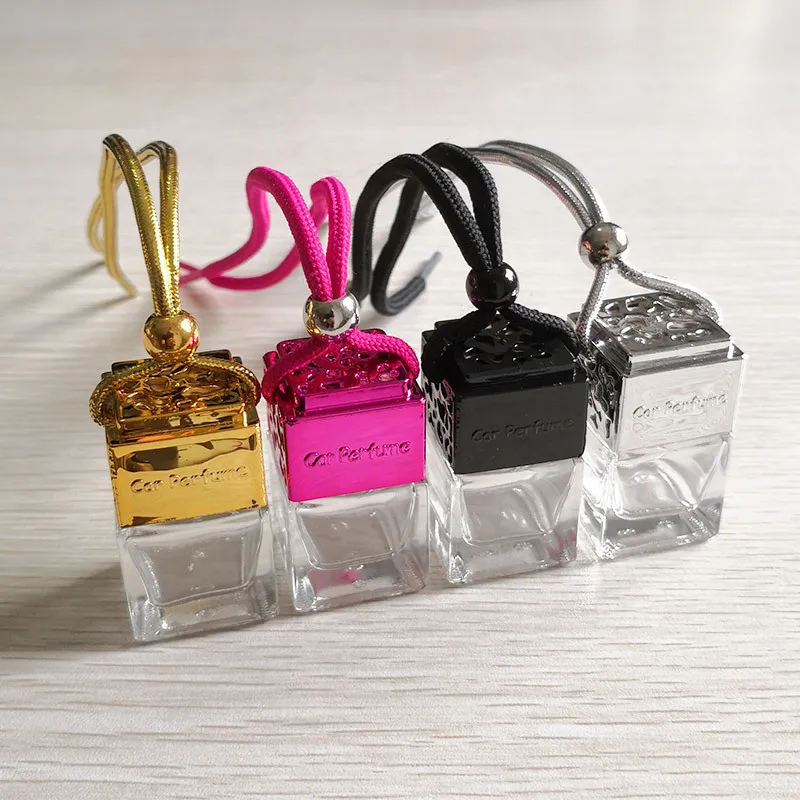 Cube Creux Bouteille De Parfum De Voiture Huiles Essentielles Diffuseur Rétroviseur Ornement Suspendu Désodorisant Parfum Vide Récipient En Verre Pendentif RH03514