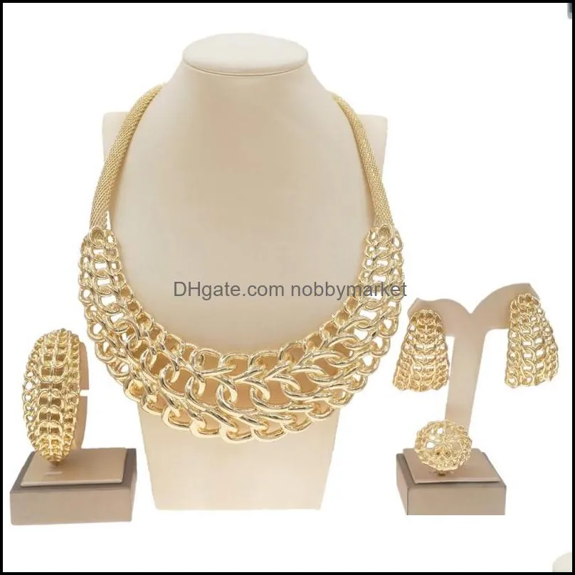 أقراط قلادة مجموعات مجوهرات Yaili مبيعات المصنع مباشرة البرازيلي الذهب مجموعة الجملة المرأة واسعة سلسلة أحدث تصميم المجوهرات قطرة ديلي