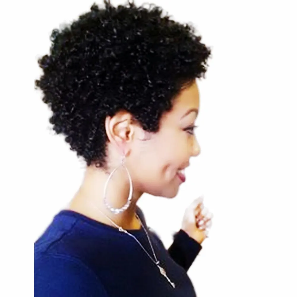 Pixie Cut Afroamericano Máquina completa Laceshort Peluca Sin procesar Pelucas delanteras de encaje de cabello humano Pelucas afro brasileñas Mujeres negras con BabyHair