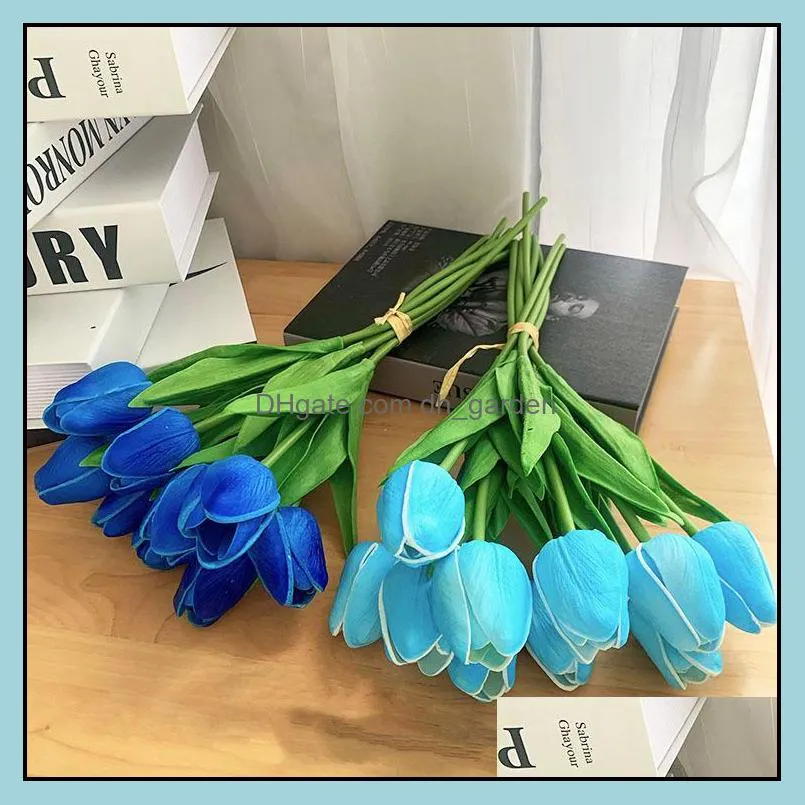 Simulation tulips single PU 34*4.5cm Artificial Flowers 9Colors Valentine`s Day gift wedding flowers for home decoration T10I132